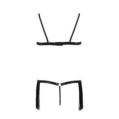 Комплект белья Passion Exclusive KASSANDRA SET OpenBra 2XL/3XL, black, лиф из бахромы, трусики-юбка PS26303 фото