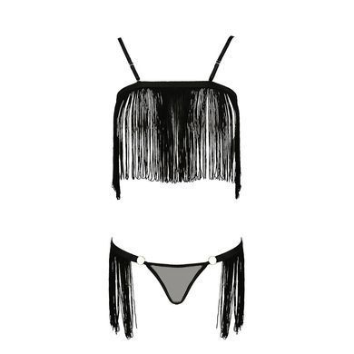 Комплект белья Passion Exclusive KASSANDRA SET OpenBra 2XL/3XL, black, лиф из бахромы, трусики-юбка PS26303 фото
