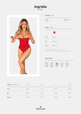 Боди с доступом Obsessive Ingridia crotchless teddy M/L, красное, открытая грудь SO9026 фото