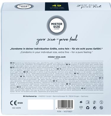 Презервативы Mister Size - pure feel - 49 (36 condoms), толщина 0,05 мм (повреждена упаковка!!!) SO8050-R фото