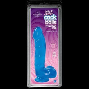 Фаллоимитатор Doc Johnson Jelly Jewels Cock & Balls Blue, диаметр 3,6см, антибактериальный ПВХ SO2008 фото