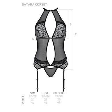 Корсет с пажами Passion SATARA CORSET S/M black, стринги, кружево, застежки спереди и сзади SO8476 фото