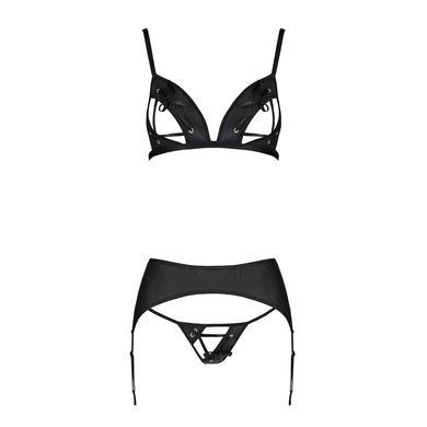 Комплект из эко-кожи Passion MILEY SET S/M, black, трусики, бюстгальтер, пояс для чулок SO5772 фото