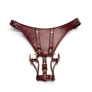 Шкіряні трусики для вібратора Liebe Seele Wine Red Forced Orgasm Strop, повністю регульовані SO9465 фото