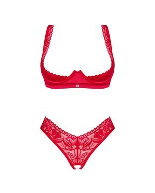 Комплект білизни Obsessive Lacelove cupless 2-pcs set M/L Red, відкритий доступ, відкриті груди SO8653 фото