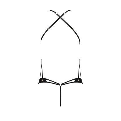 Боді з відкритим доступом Passion TASMINA BODY L/XL black, екошкіра, шнурівки, ажурні мережива SO8488 фото