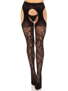 Чулки Leg Avenue Eyelet lace suspender hose Black One Size SX1063 фото