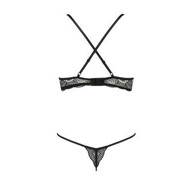 Комплект білизни Passion Exclusive QUENTRIS BIKINI S/M, black, стрінги і напіввідкритий ліф PS26602 фото