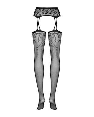 Чулки-стокинги с растительным рисунком Obsessive Garter stockings S206 black S/M/L черные, имитация SO7265 фото