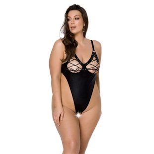 Боді з екошкіри Passion CELINE BODY 4XL/5XL black, з доступом, відкритий SO7059 фото