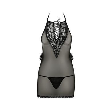 Сорочка прозора приталена Passion ERZA CHEMISE S/M, black, трусики PS26005 фото