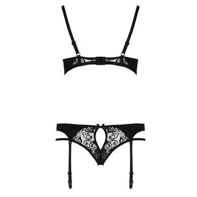 Комплект белья Passion PAULINE SET XXL/XXXL, black, стрэпы, лиф, стринги и пояс для чулок EL15806 фото